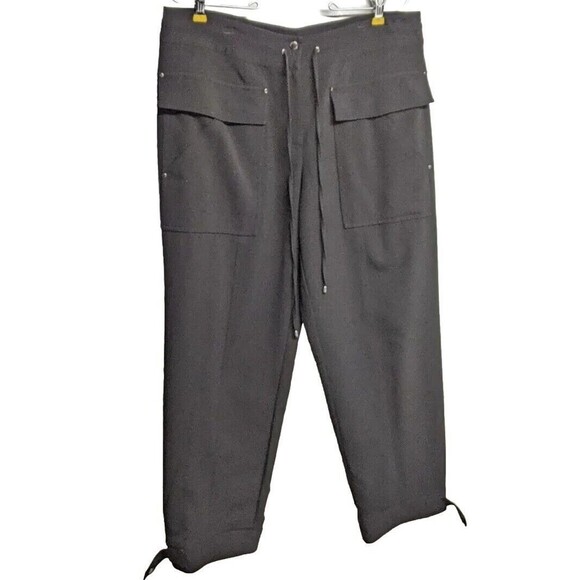 CK Calvin Klein Crop Pants Women 10 Waist Drawstring Flat Front Travel Black - Picture 1 of 11